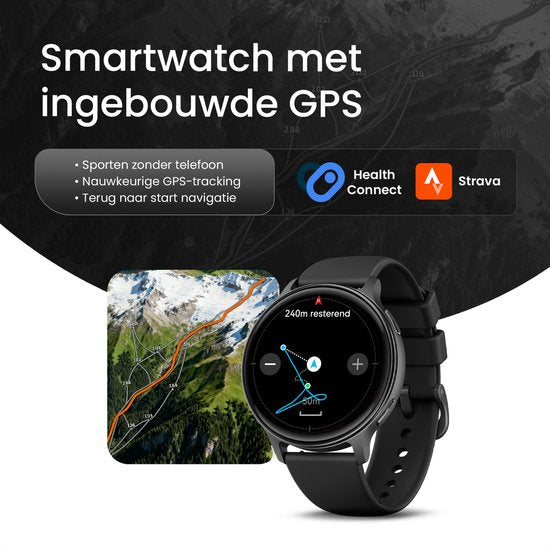 Maoo Ventura 2 - Montre connectée GPS pour femme - Écran AMOLED - Bracelet en silicone, en cuir et de sport - Podomètre - Cardiofréquencemètre - Suivi du sommeil - Fonction d'appel - AOD - Multisport - Compatible avec Android et iOS - Noir