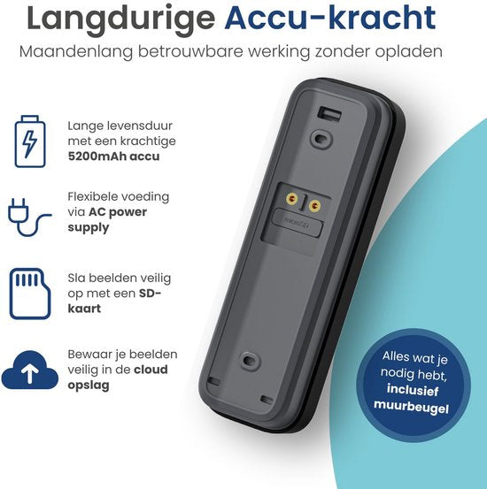 Gologi Video Doorbell - Sonnette intelligente avec caméra et WiFi - Qualité vidéo HD - Sans fil sur batterie - Support mural et carillon inclus - Vision nocturne - Résistant à l'eau - Noir