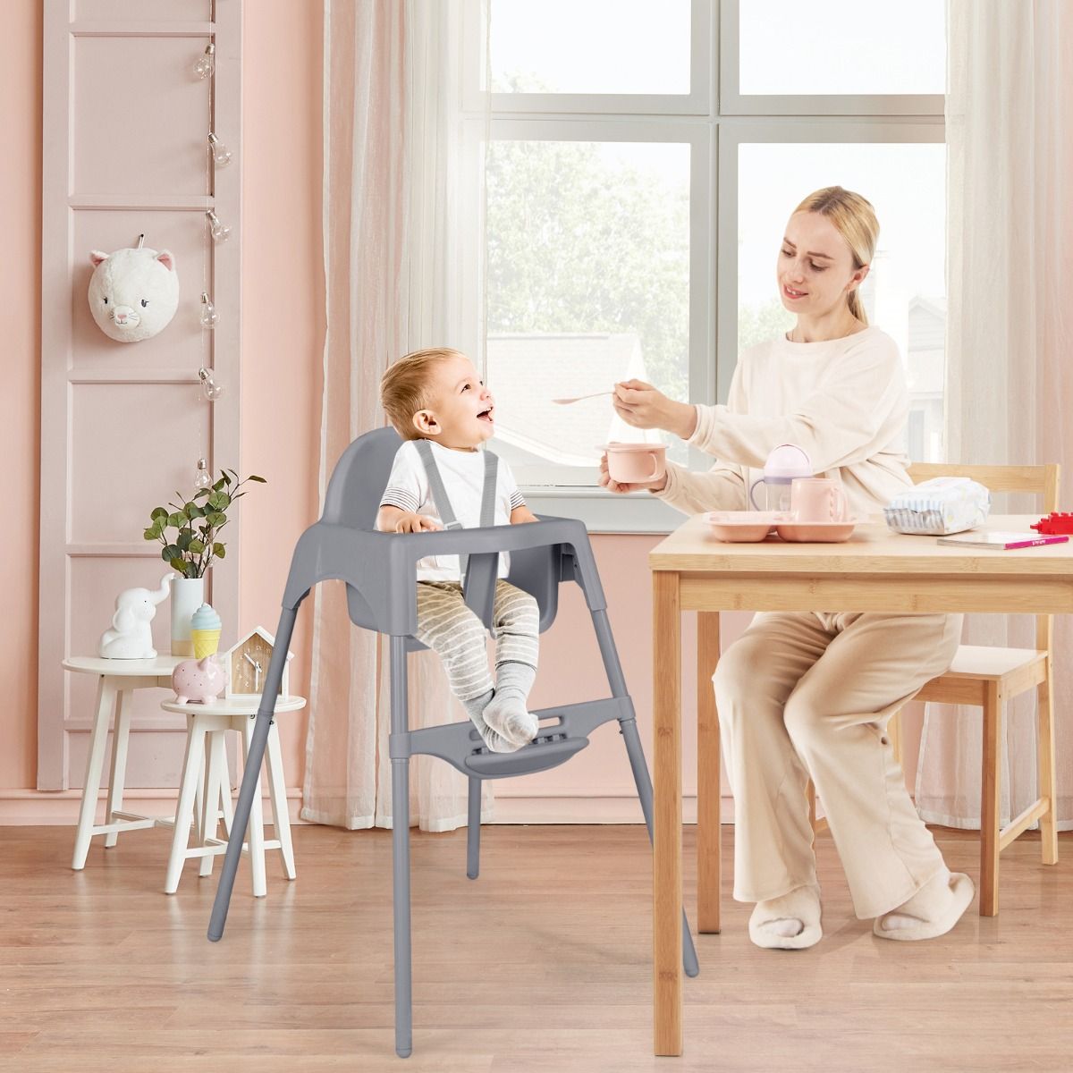 Chaise haute Coast 4-en-1 - convertible en chaise pour tout-petits et rehausseur - plateau et repose-pieds réglables - gris