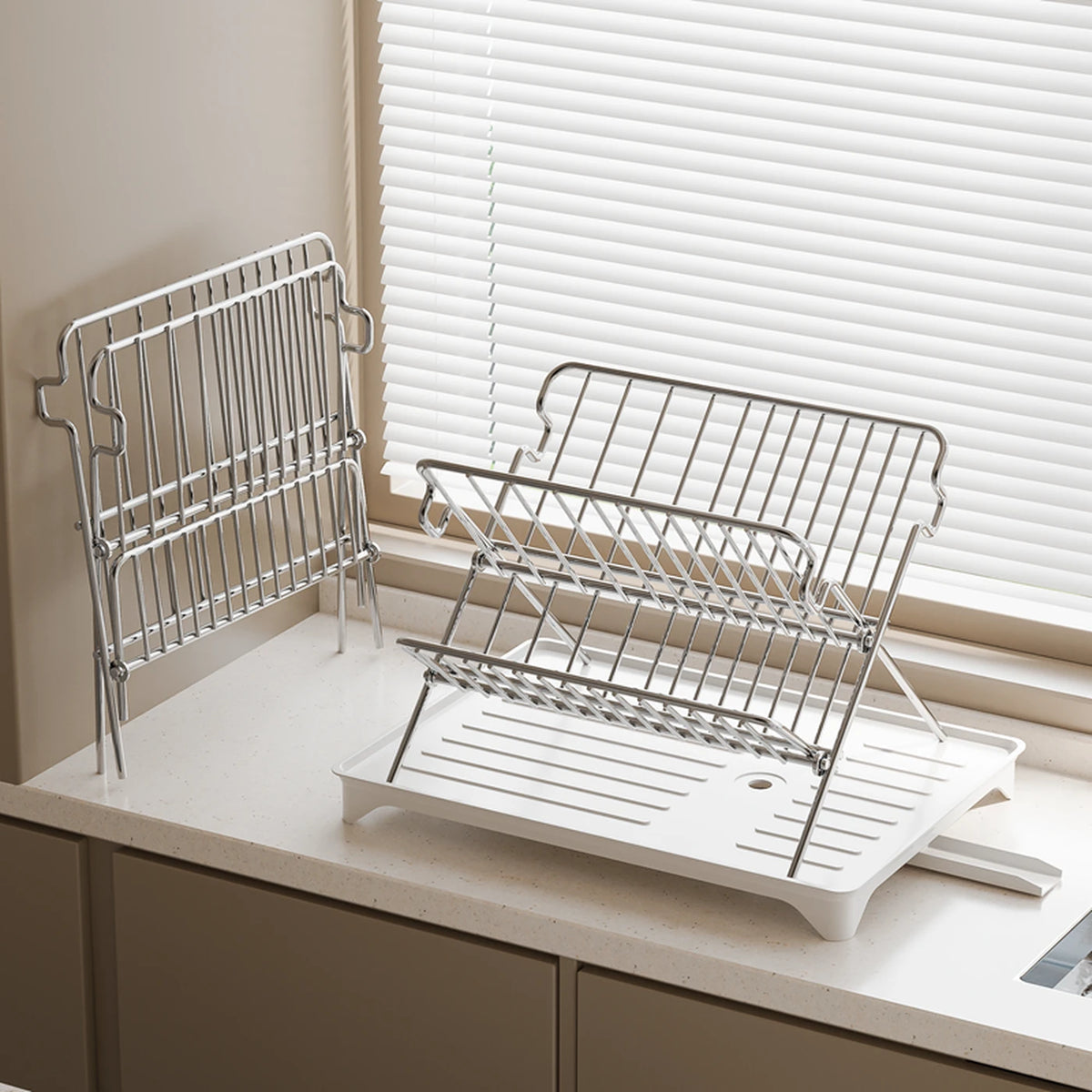 Égouttoir pliable Maxcook - 2 niveaux en acier inoxydable - Avec bac de récupération - 42 × 32 × 30 cm