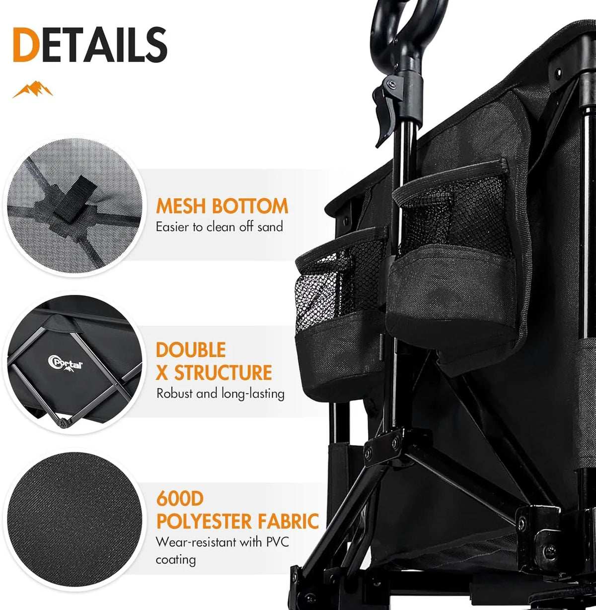 Portal 21813 Chariot pliable - Jusqu'à 300 L - 105 × 54 × 63 cm - Noir