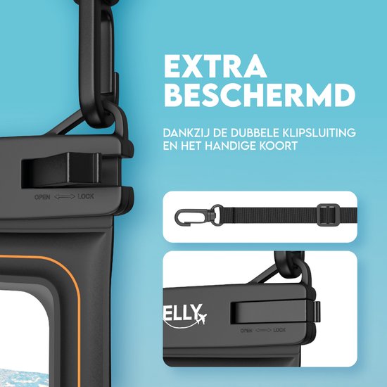 Travelly® Luxe Waterproof Phone Case - Étui sous-marin universel pour smartphone - Convient à tous les téléphones - Sacoche sèche - Pour les vacances, la natation et les sports nautiques - Noir