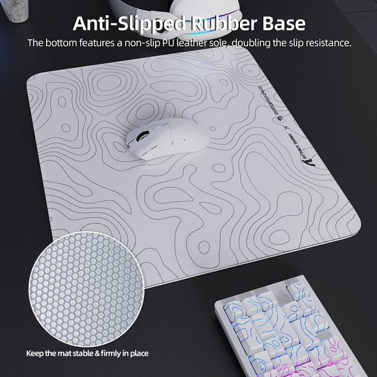 Tapis de souris gaming ATTACK SHARK CM05 en verre trempé - Tapis de souris en verre - Surface ultra-lisse - Verre trempé 9H - 45 × 40 cm - Tapis de souris eSport - Ligne de contour blanche