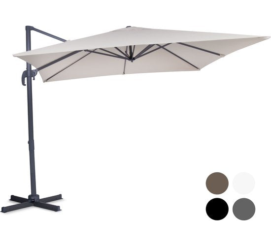Parasol flottant VONROC Premium Pisogne 300x300cm - Base transversale et housse de protection incluses - carré - Rotation 360° - Inclinaison - Toile résistante aux UV - Beige