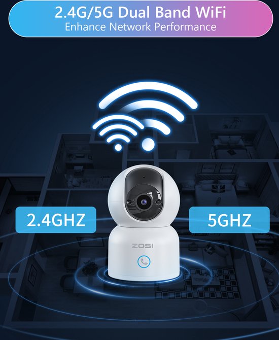 Fuegobird ZOSI C518 Caméra IP d'intérieur - 3MP - Fonction interphone - Caméra de sécurité - Caméra pour animaux - Caméra pour bébés - Compatible avec WIFI 2.4G/5G - Fonctionne avec application - Blanc