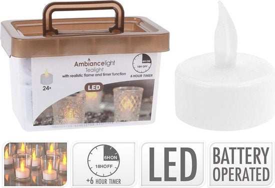 Bougies chauffe-plat LED - Boîte de 24 pièces INCLUANT pile ET minuterie