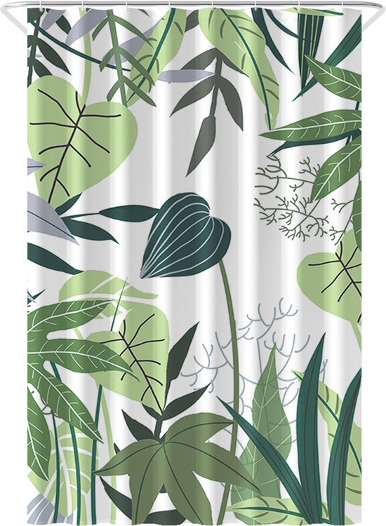 Loti Living Rideau de douche anti-moisissure - Jungle - Anneaux inclus - Imperméable - Polyester - Rideau de douche 120x200 cm