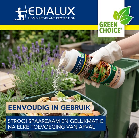 Edialux Bio-Containerfris : poudre à saupoudrer contre les odeurs et les asticots, pour bacs à déchets verts, conteneurs à déchets verts et bacs à compost ; absorbe l'humidité, aide à lutter contre la moisissure et la pourriture ; parfum de lavande ; 600