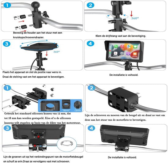 CARPURIDE W702 Pro - Écran CarPlay pour moto - fonction intercom - boussole - baromètre - écran tactile - partage de musique - double connexion Bluetooth
