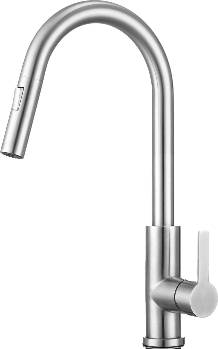Mizzo Trigo Hoge Keukenkraan met Uittrekbare Uitloop - Semi-professionele Keukenkraan met Sproeikop - Hoge Mengkraan 44cm hoog met Douchefunctie - Ideaal voor keukeneiland - Mat RVS
