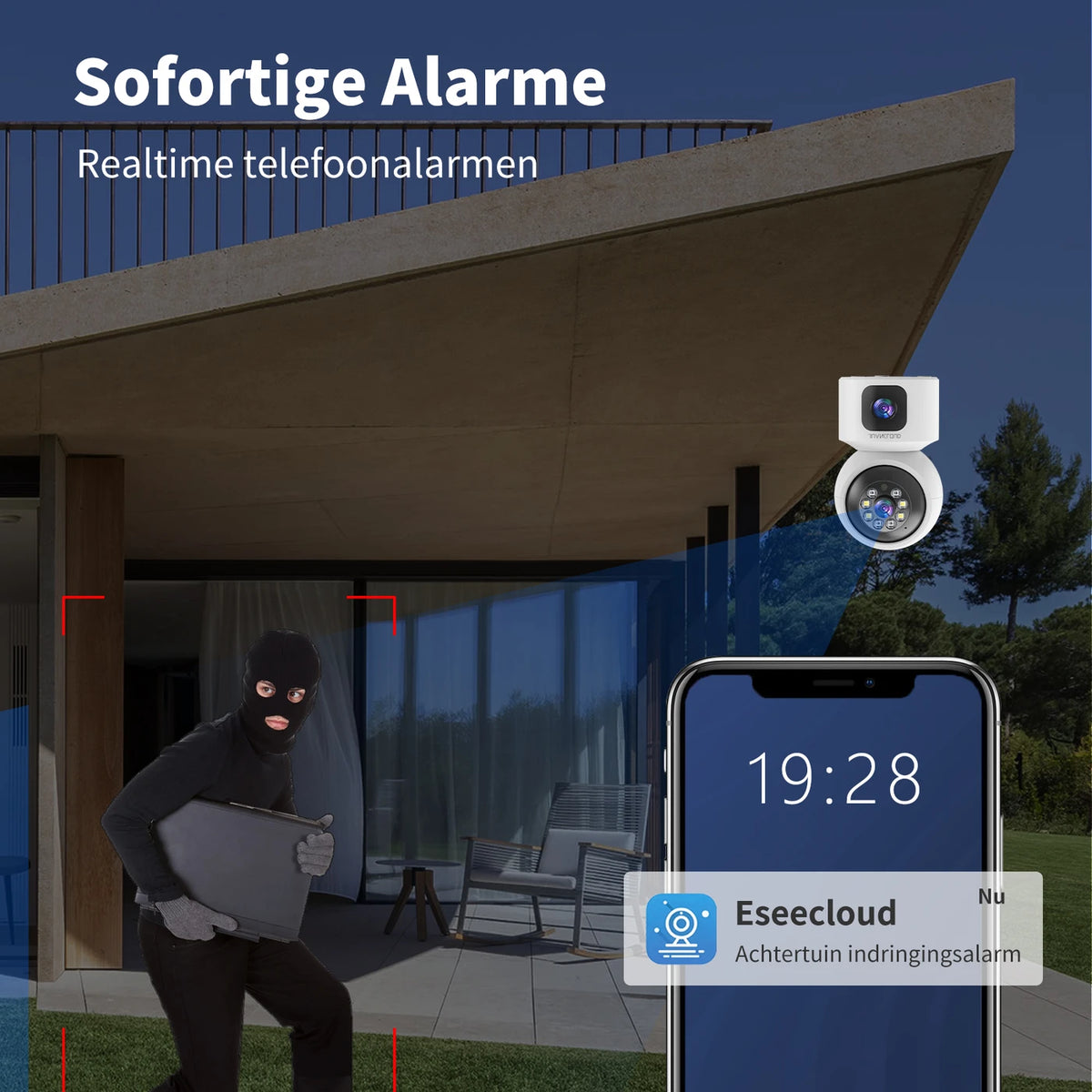 Caméra de sécurité d'intérieur Juancloud à double objectif - 2K Ultra HD avec vision nocturne - Audio bidirectionnel et détection de mouvement par IA - Blanc