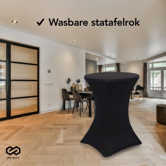 Infinity Goods 4x Stevige Statafel + 4x Zwarte Statafelrok - Partytafel - Robuust en Weersbestendig - Inklapbaar - 80cm x 110cm - Feest - Wit/Grijs