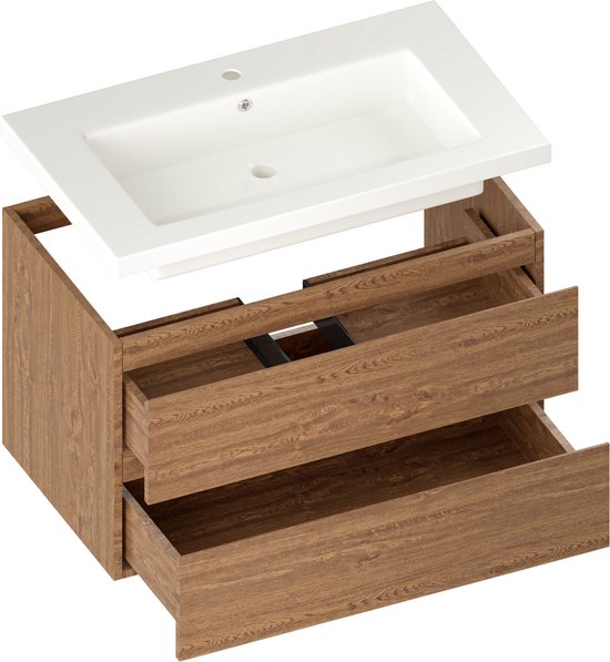Mirlux Meuble de salle de bains Chêne chaud 80 cm - Lavabo Blanc - Ensemble de meubles de salle de bains - Meuble lavabo Chêne chaud