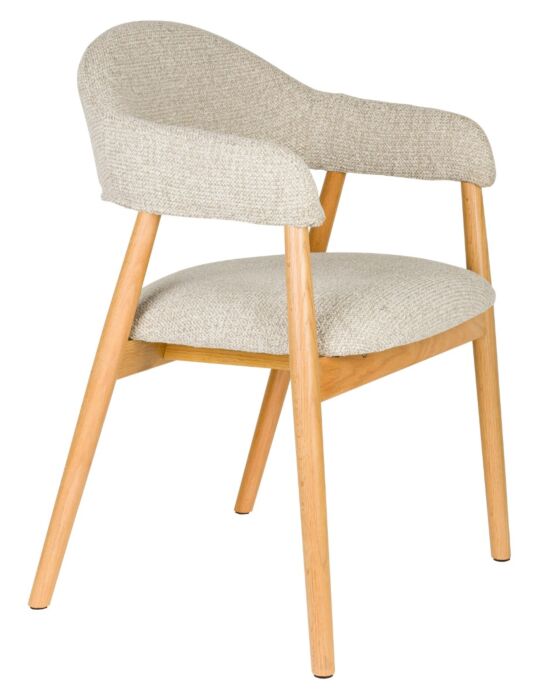 vanHarte Indy : chaise de salle à manger avec accoudoirs – pieds en chêne – revêtement en polyester