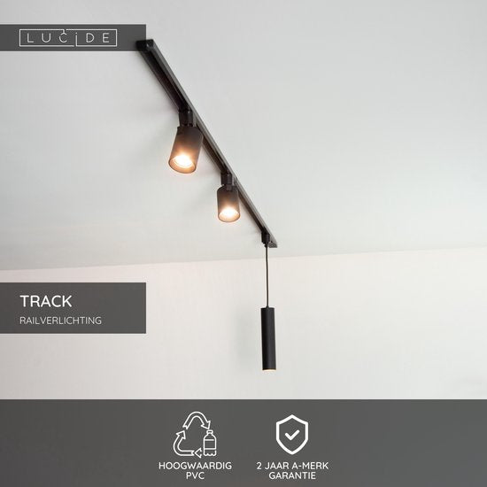 Rail apparent Lucide TRACK - Système de rails monophasé / Éclairage sur rail - 1 mètre - Noir (extension)