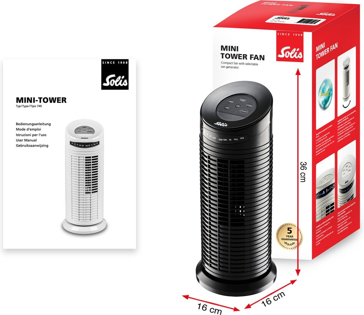 Ventilateur Solis Tower Fan 749 Ventilateur de tour - 38 cm de haut - Noir
