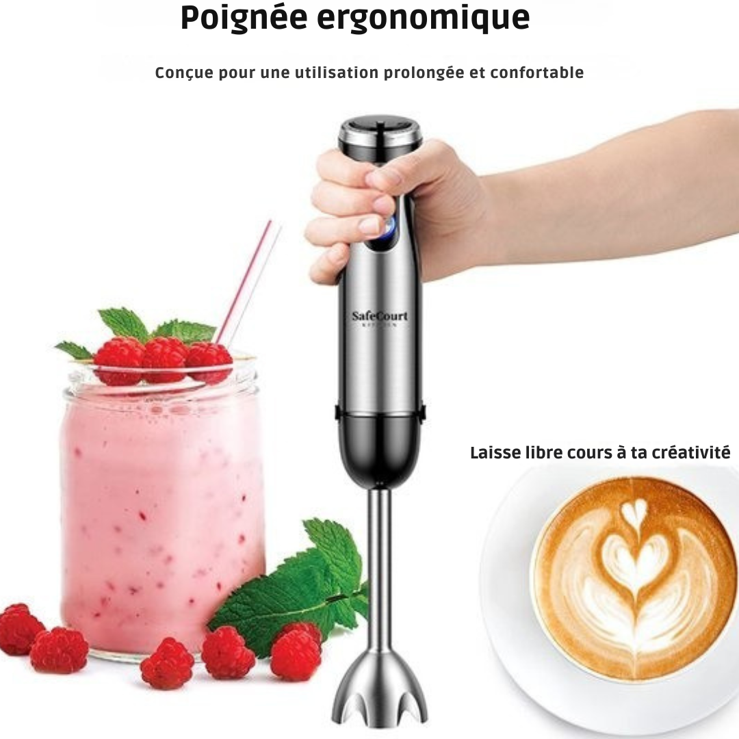 Ensemble de mixeurs à main 6 pièces Safecourt Kitchen - 1000 Watts - Hachoir - 20 vitesses - Comprend un mousseur à lait et une tasse à mesurer