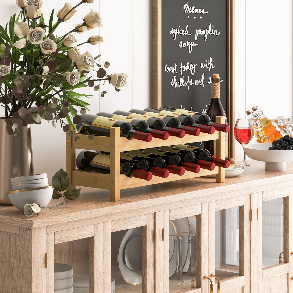 Casier à vin Coast en bambou - 2 étages - pour 12 bouteilles - naturel