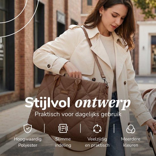 Sac à langer Mommsy – Sac à langer – Mom Bag – Compartiment isotherme – Tissu matelassé – Mommy Bag – Très spacieux – Hydrofuge – Organiseur – Léger – Marron