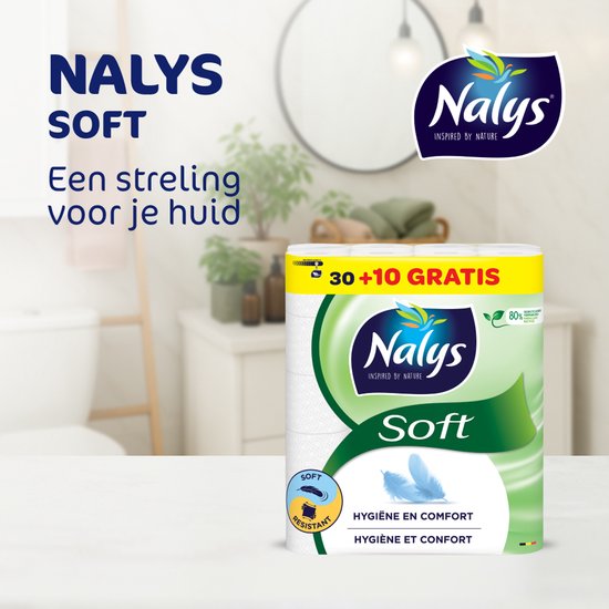 Papier toilette Nalys Soft - 40 rouleaux - Blanc (2 couches) - Lot économique