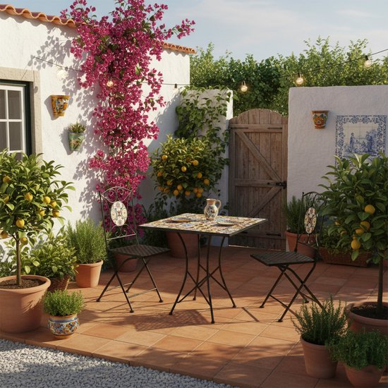 Chaises de bistrot AXI Camilla – Pliantes – Yellow Breeze – Chaises de jardin pliantes en métal – Dossier haut – Lot de 2 pièces – Effet mosaïque – Incrustées de carreaux de céramique – Capacité de charge de 150 kg – Jardin, terrasse ou balcon