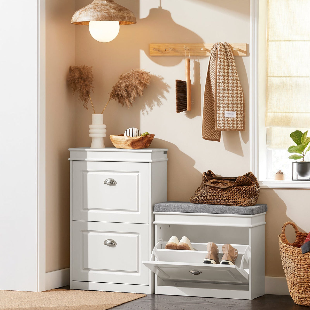 Meuble à chaussures - SoBuy - Avec siège rembourré - Max. 150 kg - 75 x 24 x 51 cm - Blanc/gris
