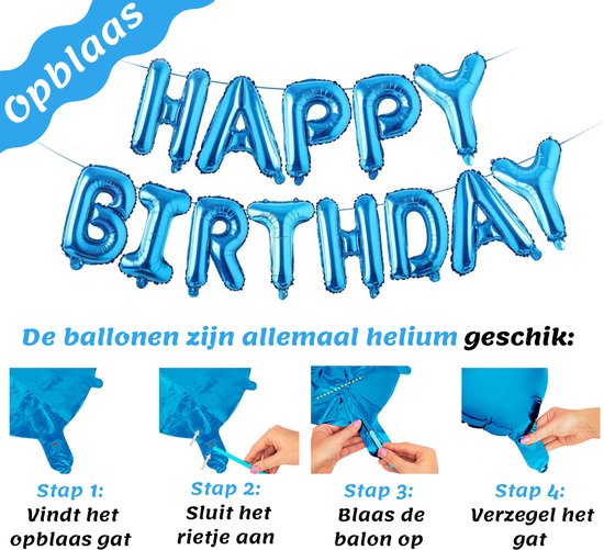 Feestio Ballons de baudruche Décoration d'anniversaire avec nappe et guirlandes - Hélium - Bleu