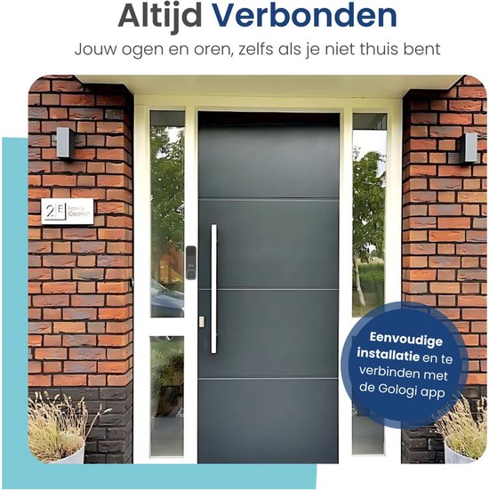 Gologi Video Doorbell - Sonnette intelligente avec caméra et WiFi - Qualité vidéo HD - Sans fil sur batterie - Support mural et carillon inclus - Vision nocturne - Résistant à l'eau - Noir