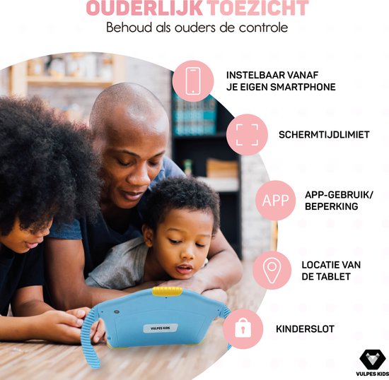 Vulpes Goods® Kids - Tablette pour enfants - Tablette Kids - Application de contrôle parental - 100% Kids Proof - 3500 mAh - Android 10 Go - Avec étui de protection intégré, protection de l'écran et protection des yeux - 32 Go - Avec stylet pour écran tac
