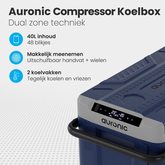 Auronic Compressor Coolbox Electric 12V et 230V - Congélation et réfrigération - Coolbox - 40L - Frigobox - Bleu