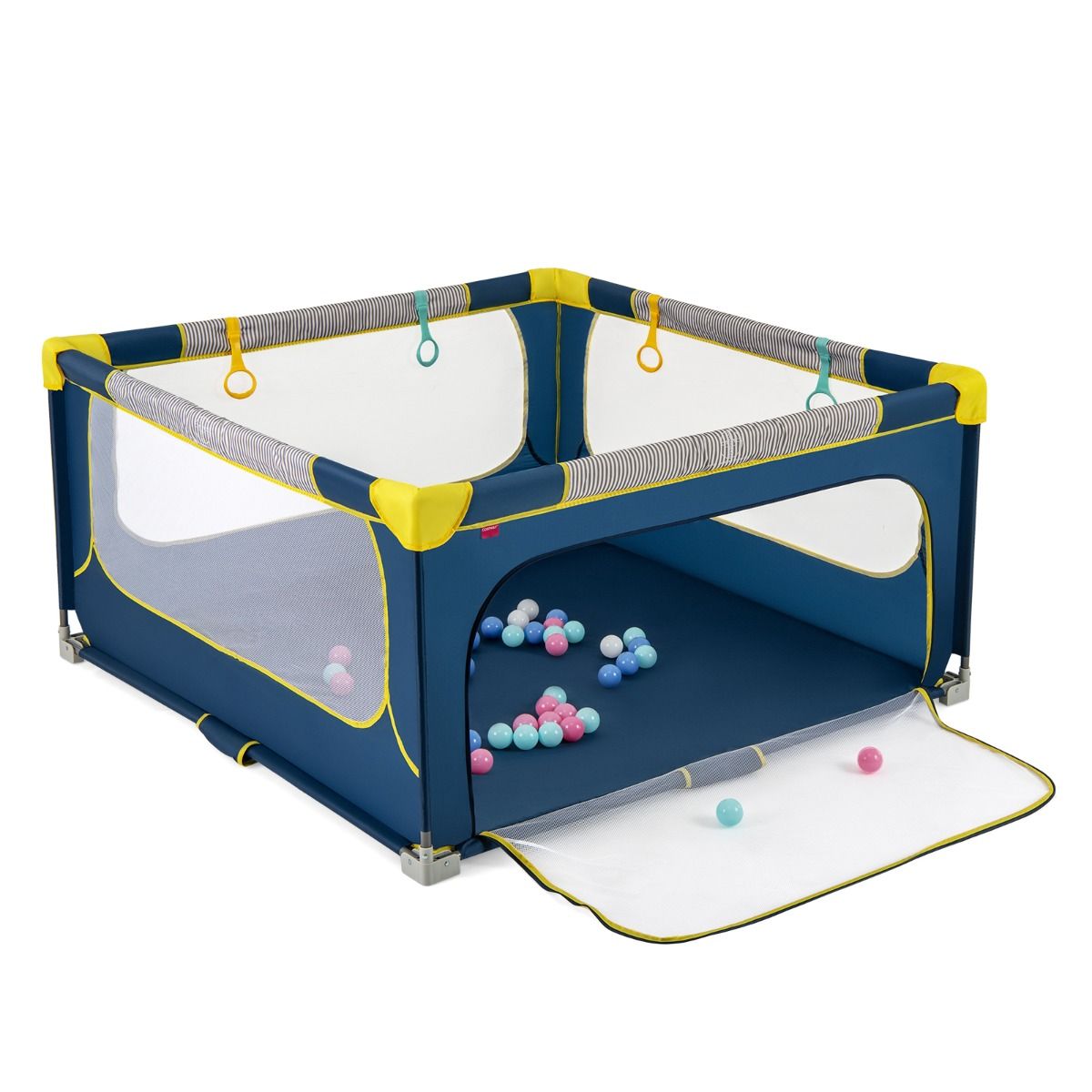 Parc pliable Coast pour bébé - Barrière de sécurité avec fermeture à glissière - 50 balles et 4 anneaux de suspension inclus - Gris 150 x 150 cm