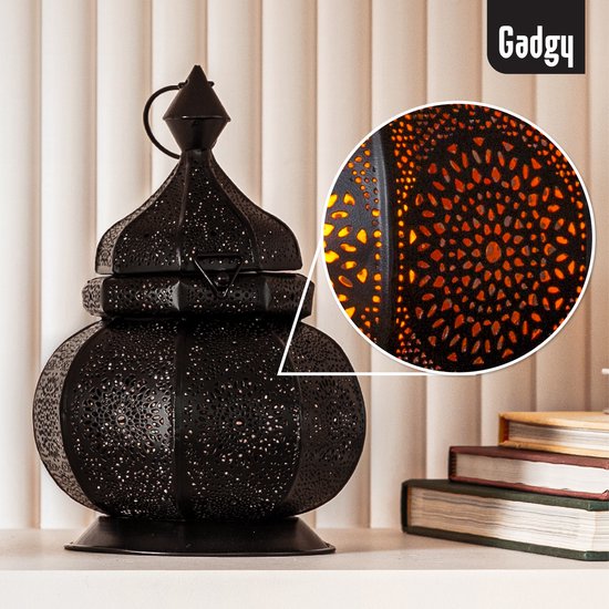 Gadgy Lanterne Orientale - Lanterne marocaine Windlight - Décoration d'intérieur - Lampe de table - Porte-lampions Salon - Porte-lampions Cadeau - Métal 26x18 CM