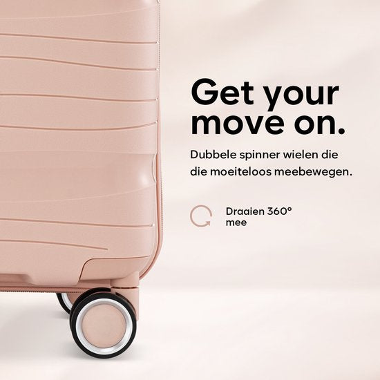 SKYCASES Travelin' Charm 4-Piece Trolley Set - Hand Luggage & Check-in Suitcases - 32L/60L/98L - Number Lock - 360° Noiseless Wheels - Lightweight & Sturdy - Modern Design - Light Pink V2