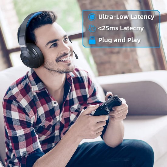 Fuegobird UG-01 2,4GHz Casque de jeu sans fil - Casque Bluetooth - Multiplateforme - Convient pour PS4/PS5, Nintendo Switch - Noir Bleu
