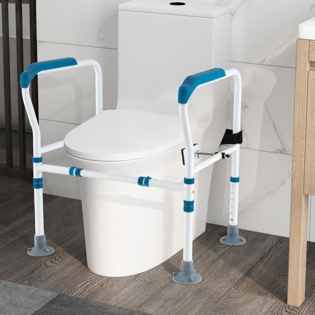 Coast Support de toilette - Réglable dans 6 directions, Antidérapant, Seniors - L 62-68 x H 65,5-78 cm - Acier au carbone/HDPE - Bleu/Blanc
