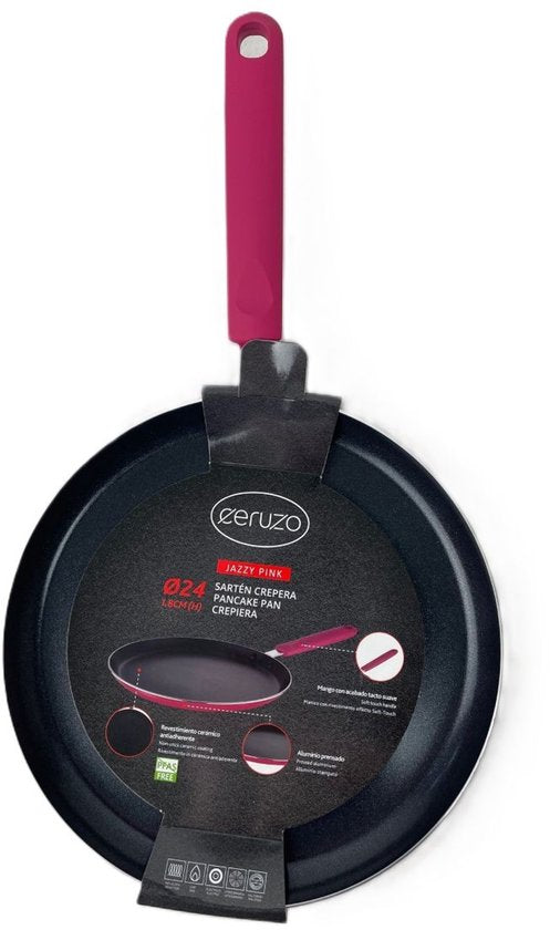 Ceruzo Poêle à crêpes sans PFAS - 24 cm - Jazzy Pink - Céramique Revêtement antiadhésif - Induction