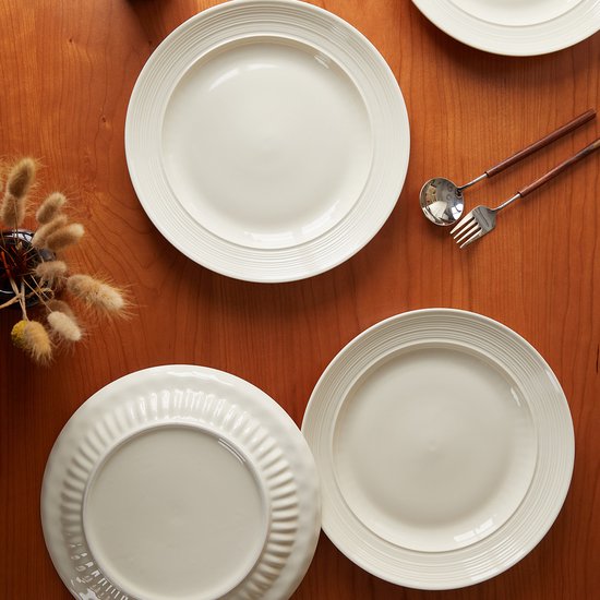 Lot de 4 assiettes à dîner (Ø 25,4 cm / 10 pouces), lot d'assiettes, assiettes à petit-déjeuner, assiettes à pâtes, service de table pour 4 personnes, convient aux restaurants, à la restauration, aux fêtes, aux réunions de famille, aux banquets et aux piq