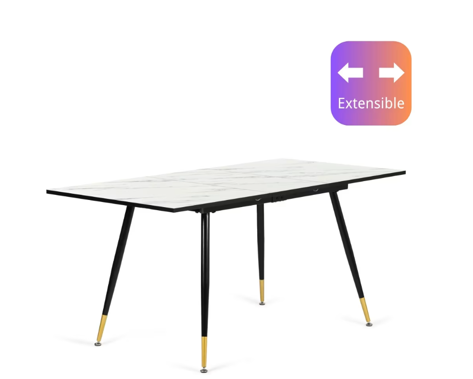 URBAN MEUBLE : table à manger rectangulaire extensible, aspect marbre blanc, 120-160 x 80 x 75 cm