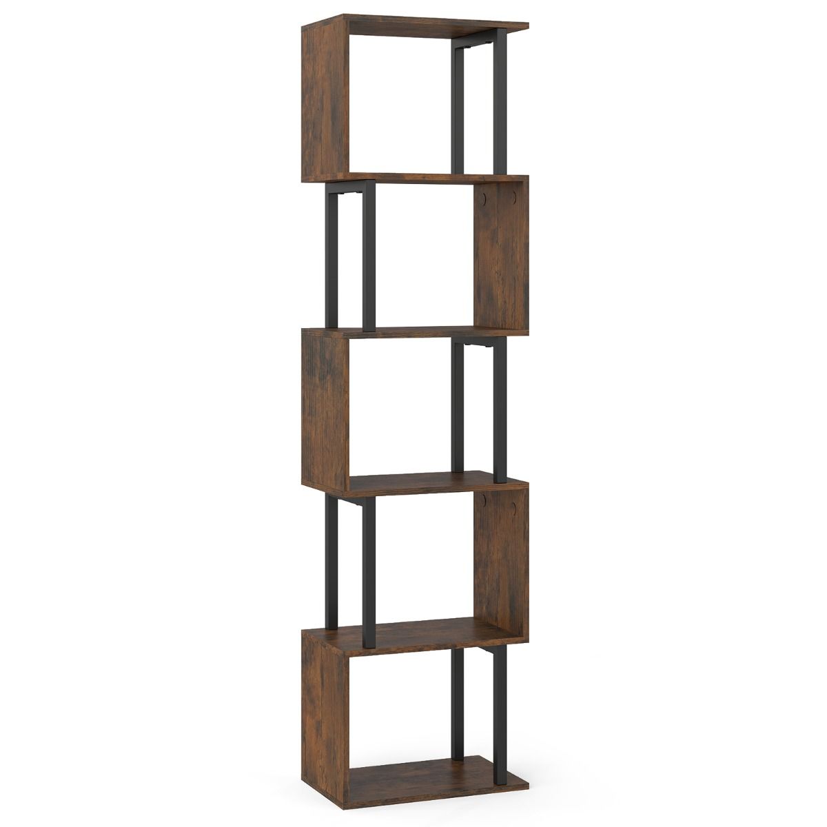 Étagère Coast à 5 tablettes - motif géométrique - structure métallique - noir/marron rustique