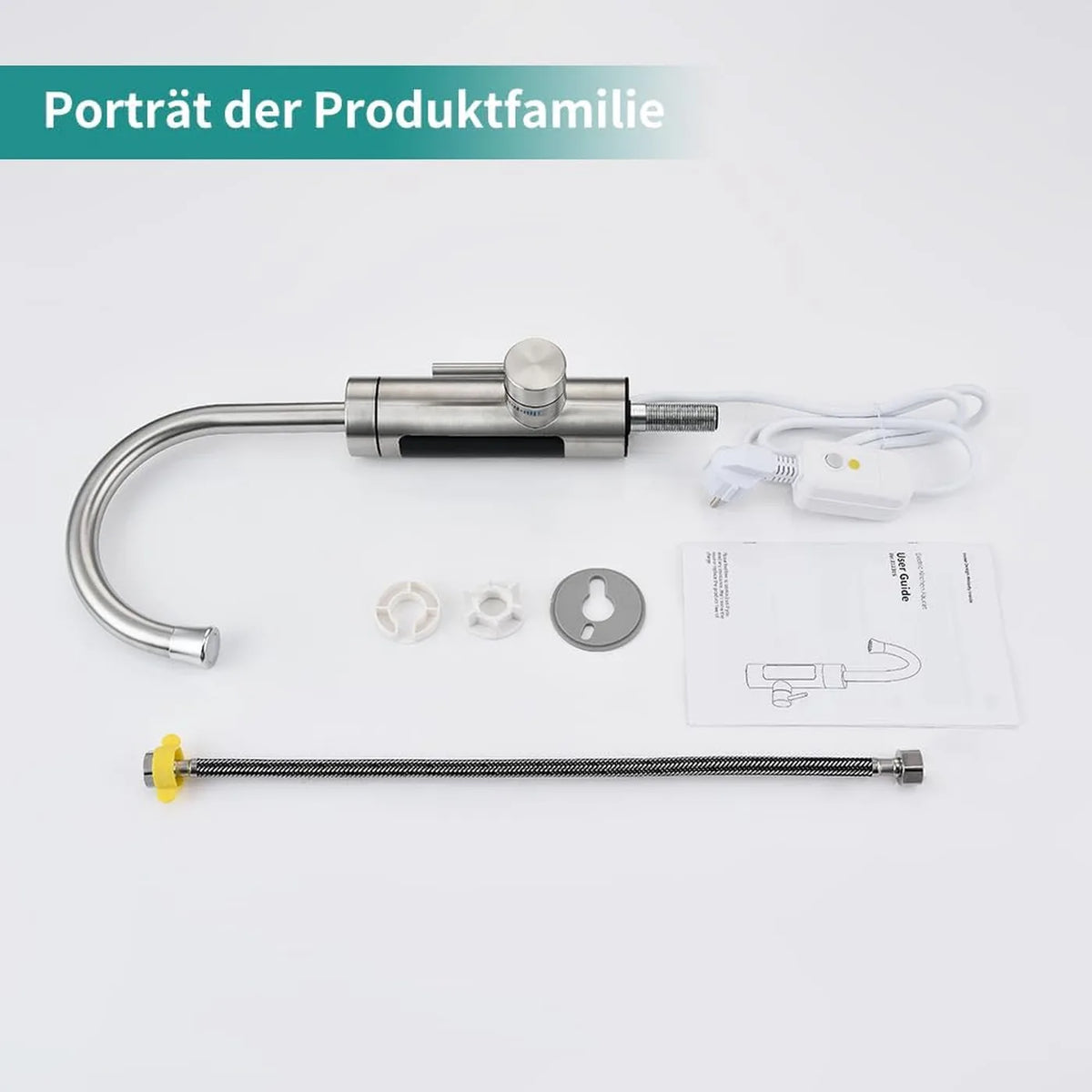 Robinet de cuisine électrique HOMELODY avec chauffe-eau instantané - 3 000 W - 230 V - Écran LED - Acier inoxydable - Argent brossé