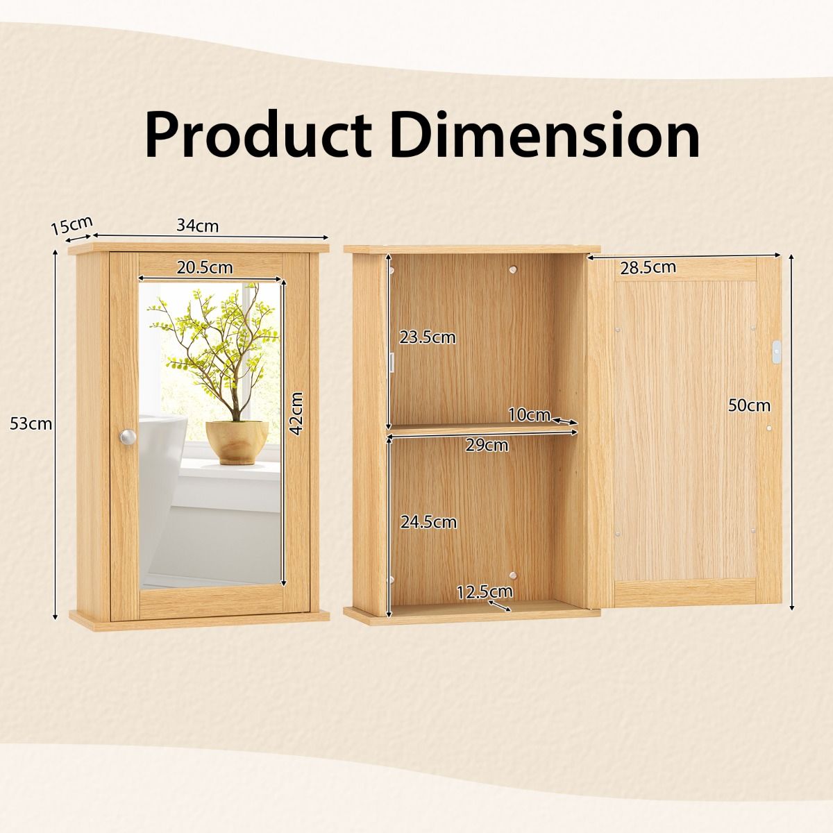 Armoire de salle de bains Coast avec miroir - Porte réversible - Étagère réglable - Naturel