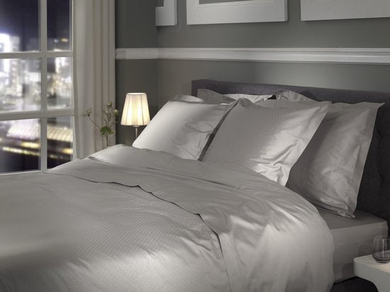Heckettlane Housse de couette Punto - Linge de lit à pois - 260 x 200-220 cm - Lits jumeaux XL - Gris - Housse de couette 100 % satin de coton