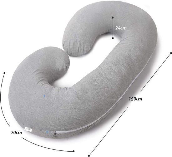 Coussin de Grossesse XXL - Ella® - Coussin Corporel - Coussin d'Allaitement - 150x70cm - Gris Clair