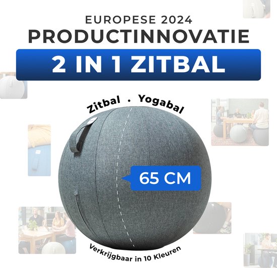 Ballon de siège Backerz 65 cm - Ballons de siège avec housse en lin - Chaise de bureau ergonomique pour le bureau et la maison - Ballon de yoga de luxe - Gris foncé