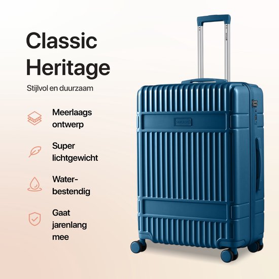 SKYCASES Bagage à main – Classic Heritage – Valise à roulettes légère – Durable – 36 L – Serrure TSA – 55 x 39 x 20 cm – Valise à roulettes pour bagage à main – Roulettes Spinner – Bleu foncé