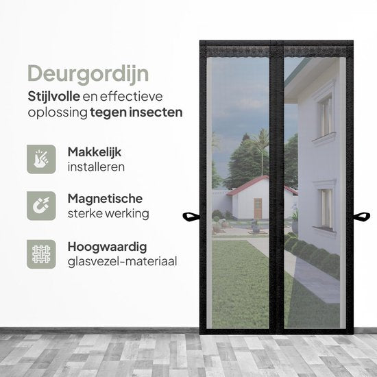 O'DADDY® Rideau de porte Deluxe FIBER - Rideau anti-moustiques magnétique - Pour les nouvelles constructions et les portes standard - Installation facile - Moustiquaire de porte noire - 100x230 cm