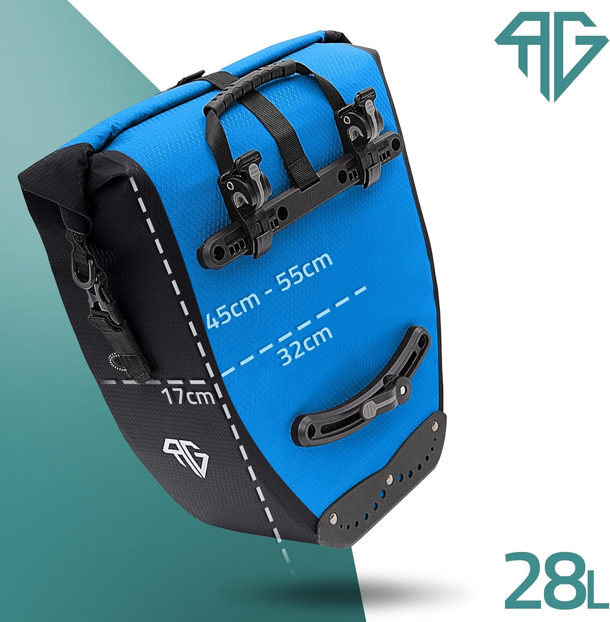 RADGEIST Sacoche pour porte-bagages 23-28L - Sacoche étanche pour vélo et épaule - Bleu - 45 x 32 x 18 cm