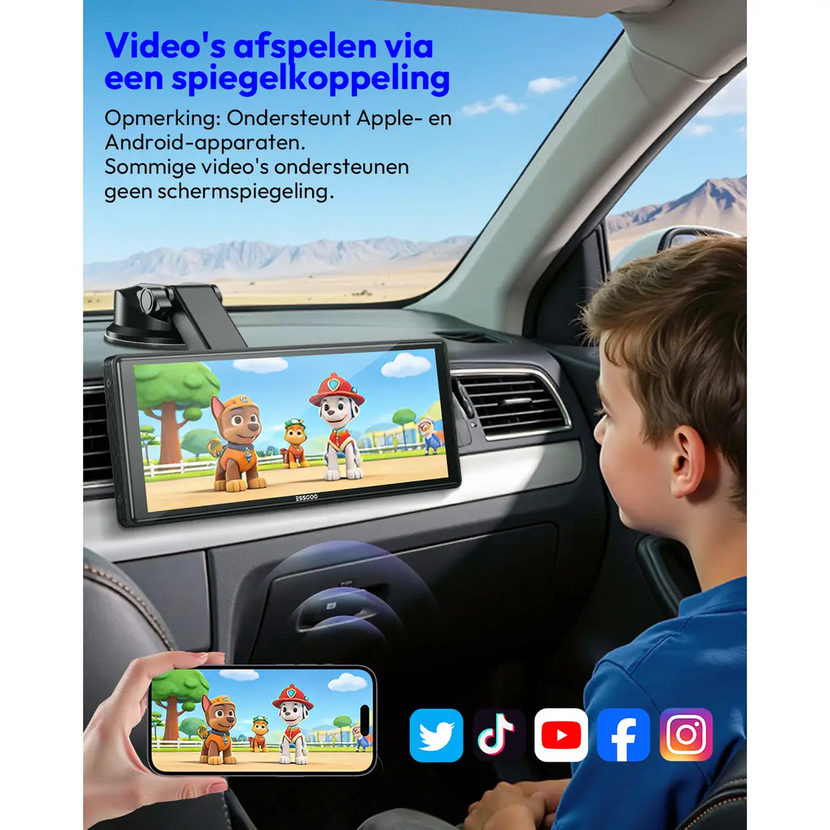 Écran CarPlay portable ESSGOO 10,26 pouces - sans fil