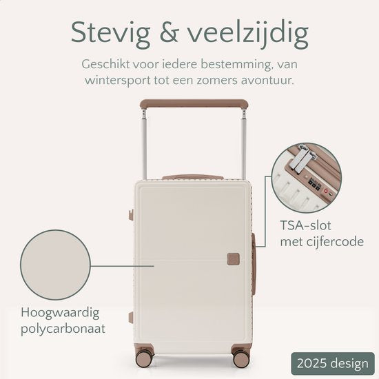 Skycases City Walker - Grande valise de voyage 94L - Légère et résistante - Roues pivotantes à 360° - Verrouillage TSA d'origine - Housse de protection et pochette humide incluses - 76 x 52 x 29 cm - Beige