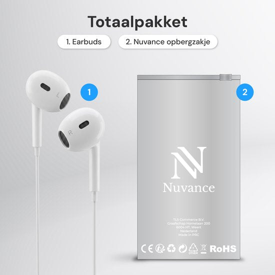 Écouteurs filaires Nuvance - Compatibles Lightning - Écouteurs intra-auriculaires filaires - Écouteurs filaires avec microphone - Blanc